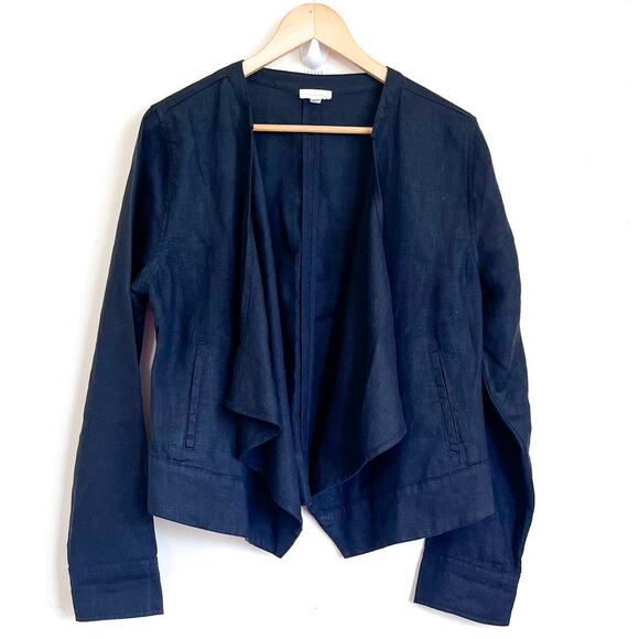 Garnet Hill Linen Asymmetric Womens Jacket Blazer Size 10 Black Minimalist Boho - Picture 1 of 8